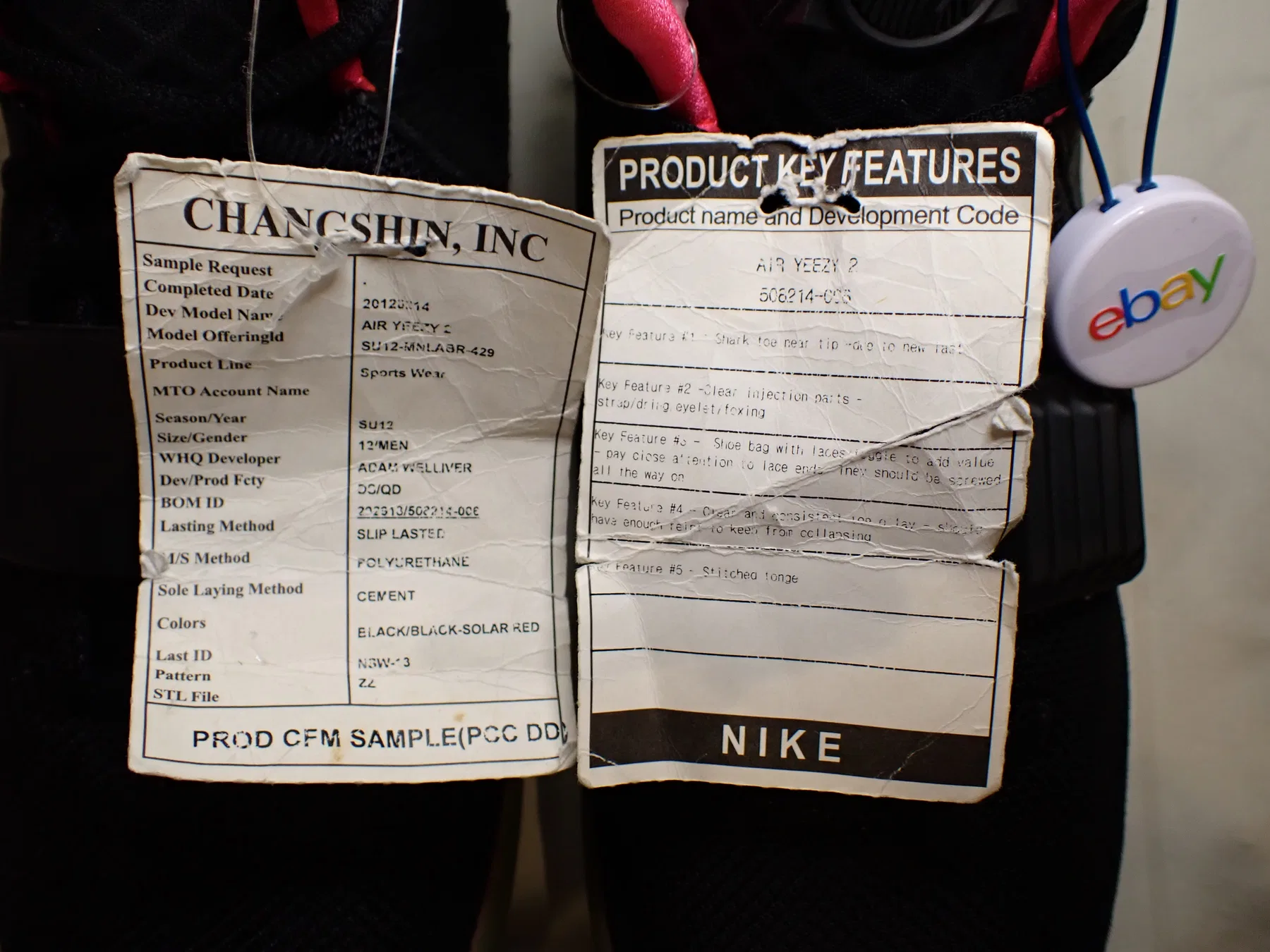 Changshin factory sample sheet and Nike attached paperwork
