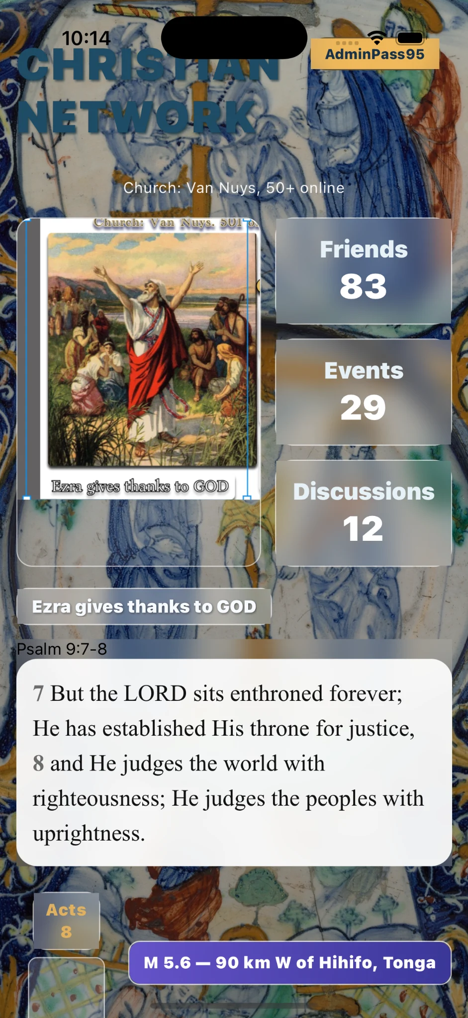 Original Christian Network homepage design showing Friends, Events, Discussions and scripture